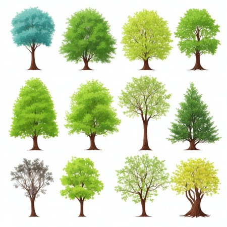 Set of trees isolated on white background. Vector illustration. EPS 10の素材