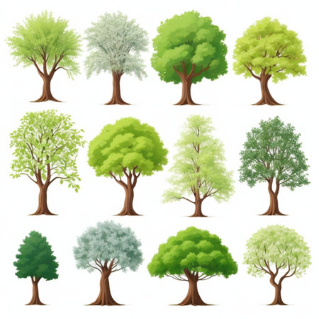 Set of green trees isolated on white background. Vector illustration EPS10の素材