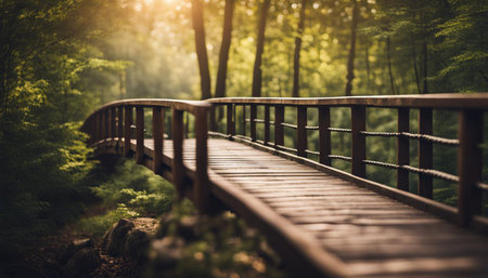 Wooden bridge in the forest. Selective focus. Nature.の素材