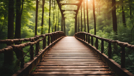 Wooden bridge in the green forest. Wooden bridge in the forest.の素材
