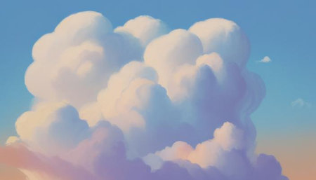 Sunset sky background with tiny clouds. 3d rendering illustration.の素材