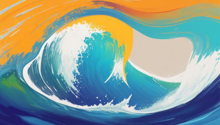 abstract background with sea waves in blue, orange and yellow colorsの素材