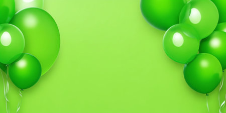 Green balloons on a green background with space for your text. Vector illustration.の素材