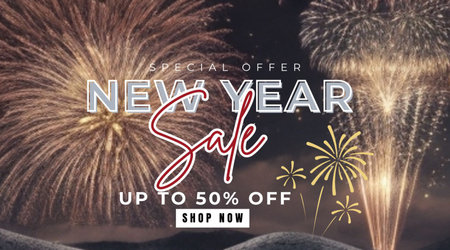 New Year Sale Banner with Fireworks and Space for Your Text.の素材