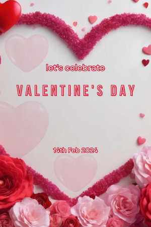 Valentine's day background with hearts, roses and ribbonsの素材