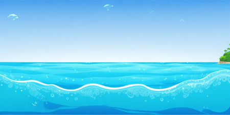 Sea background with blue water and clouds. Vector illustration. EPS10の素材