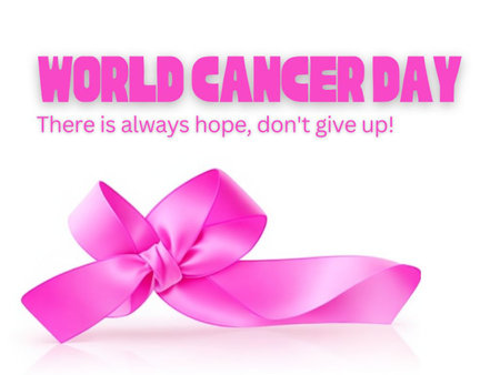 World Cancer Day background with pink ribbon and bow. Vector illustration.の素材