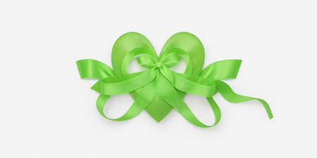 Green ribbon bow isolated on white background. 3D rendering illustration.の素材