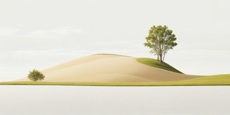 Sand dune and tree in the desert. 3d illustration.の素材
