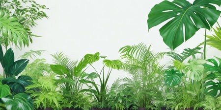 3d rendering of green plants in pot on white wall background.の素材
