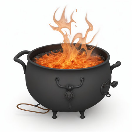 Halloween cauldron with fire isolated on white background. 3d illustrationの素材