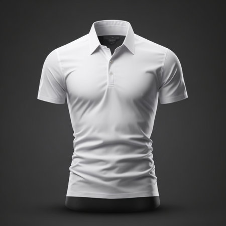 White polo shirt isolated on black background. 3d rendering.の素材