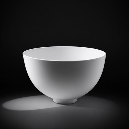 White bowl on a black background. 3d rendering. Vertical.の素材