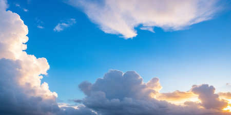 Cloudy blue sky background with tiny clouds. Panoramic imageの素材
