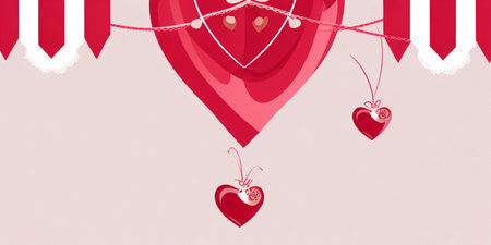 Valentine's day background with hearts and garland. Vector illustration.の素材