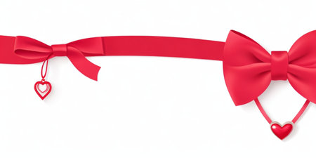 Red bow and red hearts on a white background. Vector illustration.の素材