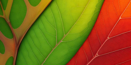 Close up of colorful leaf texture background with copy space for text.の素材