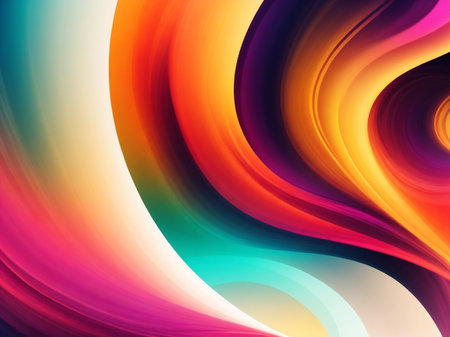 abstract background with smooth lines in yellow, orange, purple and green colorsの素材
