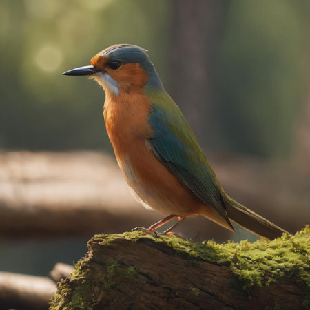 Close up shot of a beautiful bird on a tree branch in nature.の素材