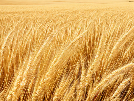 Field of golden wheat ready for harvest in the countryside of Portugal.の素材