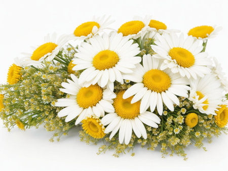 bouquet of daisies on a white background close-upの素材