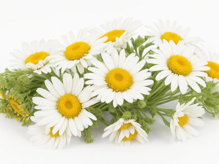 Bouquet of white daisies on a white background.の素材