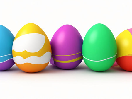Colorful easter eggs on white background. 3D illustration.の素材