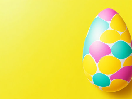 Colorful easter egg on yellow background. Happy Easter concept.の素材