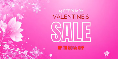 Valentine's day sale banner with flowers. Vector illustration.の素材