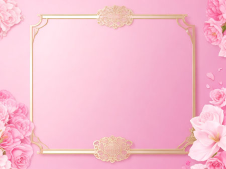 Frame with flowers on a pink background. Place for your text.の素材