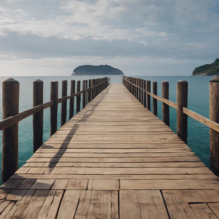 Wooden jetty leading to the sea in the morning, Thailandの素材