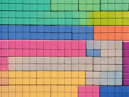 Colorful plastic blocks as background or texture. Plastic blocks as backgroundの素材