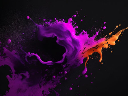 Colorful paint splashes isolated on black background. Abstract art.の素材