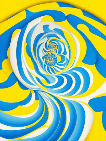 Abstract blue and yellow background with spiral pattern. 3d render illustrationの素材
