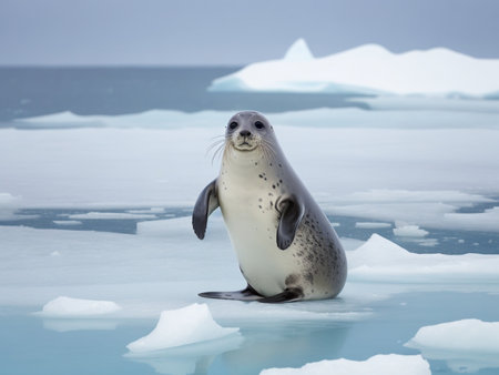 Antarctic seal on ice floe, Antarctic Peninsula, Antarcticaの素材