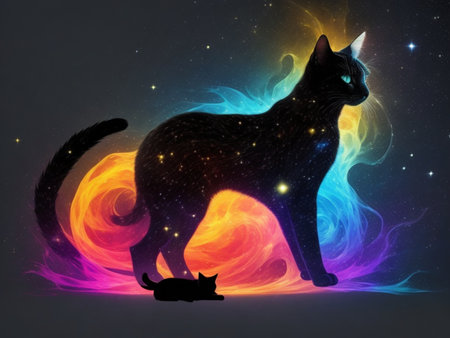 Black cat with a black cat on a colorful background. Illustrationの素材