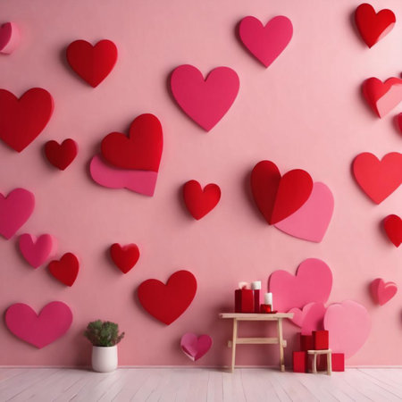 Decorative hearts on pink wall, valentine's day conceptの素材