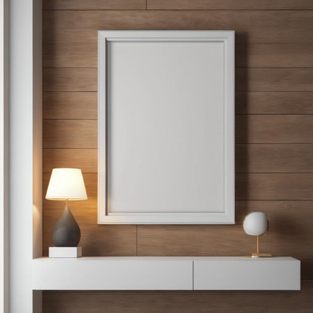 Mock up blank poster frame in modern interior background, 3d render