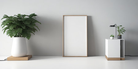 Blank picture frame mockup in interior background, 3D renderingの写真素材