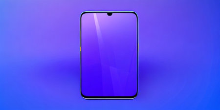 Smartphone with blank screen on purple background. 3D rendering.の素材