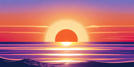 Sunset over the sea. Vector illustration of a sunset over the sea.の素材