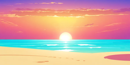 Beautiful sunset on the beach. Vector illustration for your design.の素材