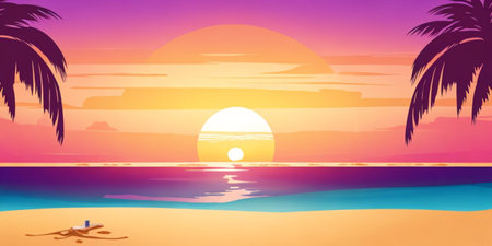 Beautiful sunset on the beach. Vector illustration for your design.の素材