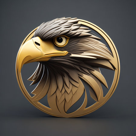 Eagle head in the circle. 3d illustration. 3d renderingの素材
