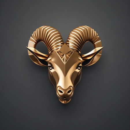 Golden ram head on black background. 3d illustration. 3d rendering.の素材