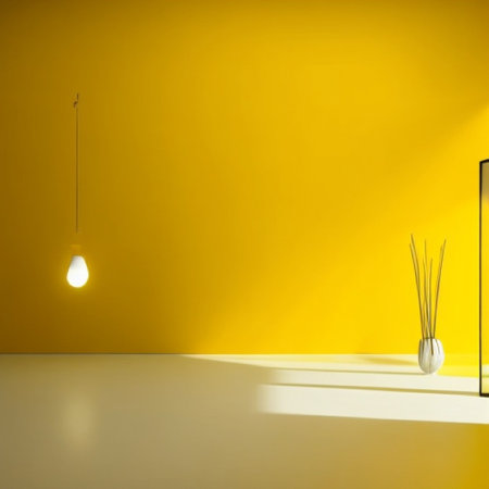 Lamp and incandescent bulbs on a yellow wall. 3d renderingの素材
