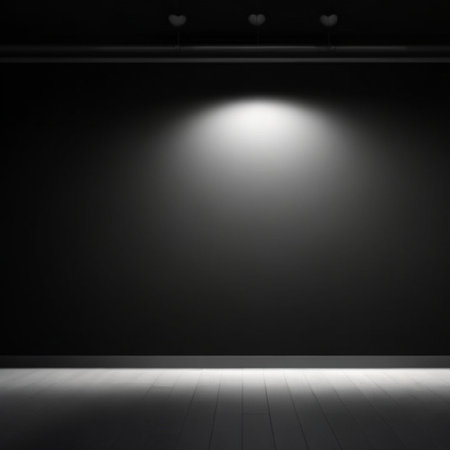Black empty room with spotlights on the wall. 3d renderの素材