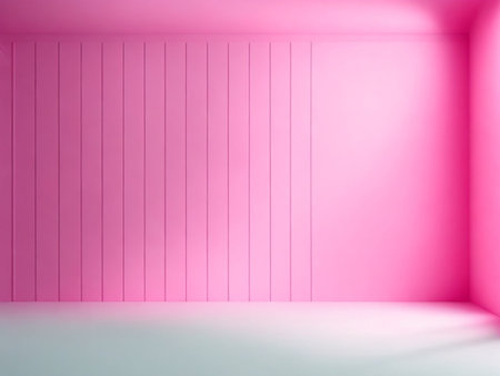 3d rendering of pink empty room with wooden wall and floor.の素材