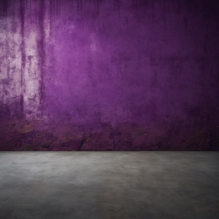 empty room with purple wall and concrete floor, 3d render illustrationの素材