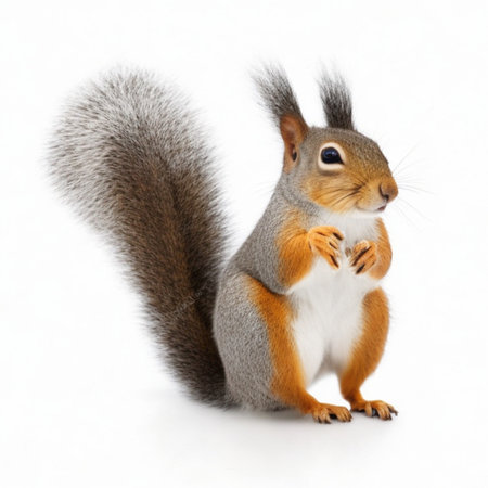 Squirrel with a nut on a white background. Isolated.の素材
